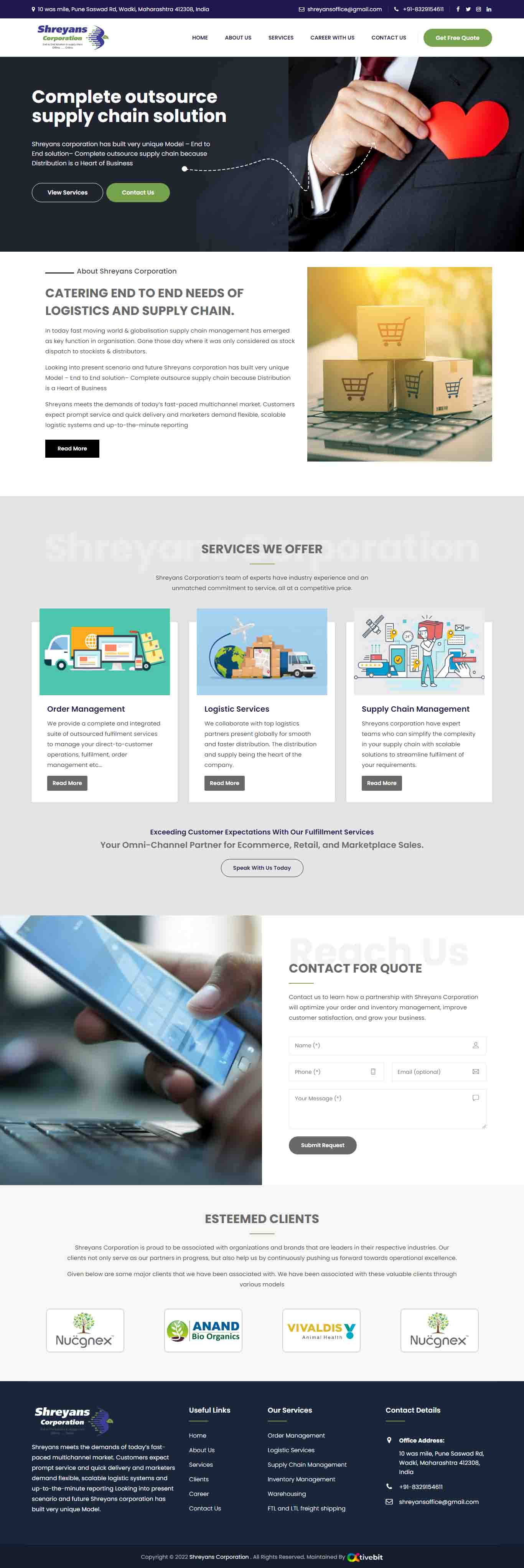 Shreyans Corporation website development