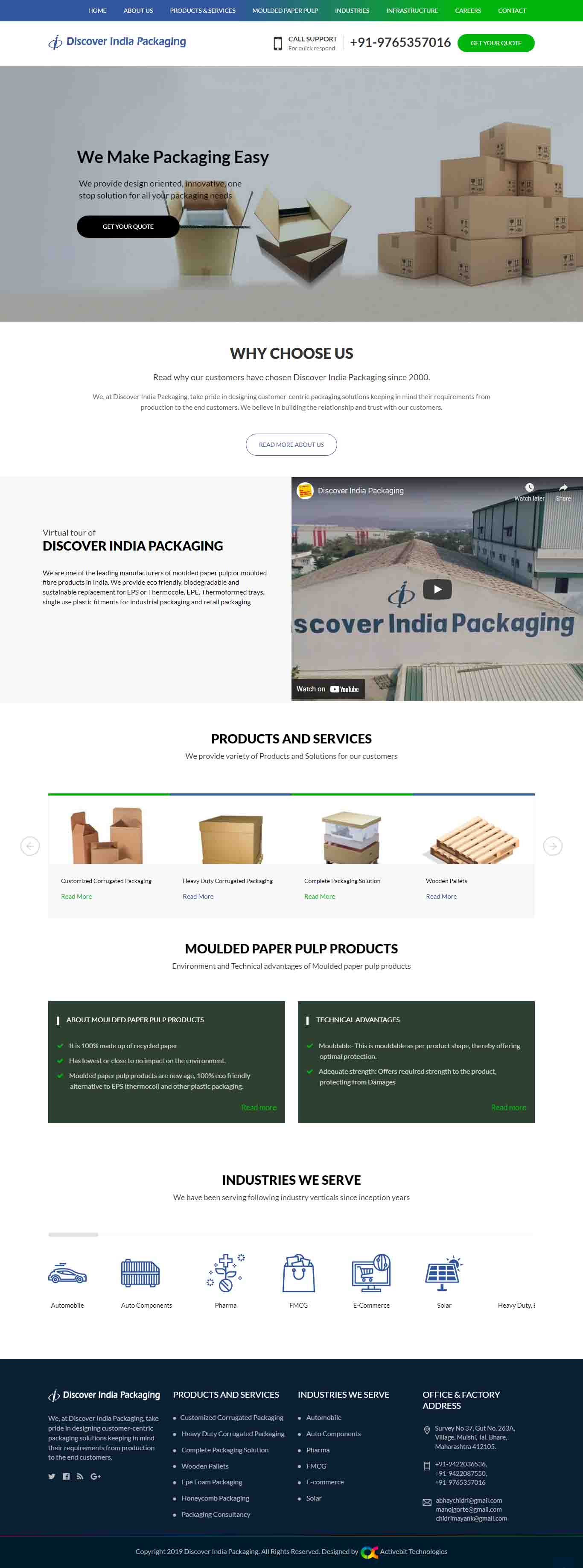 Discover India Packaging website design services