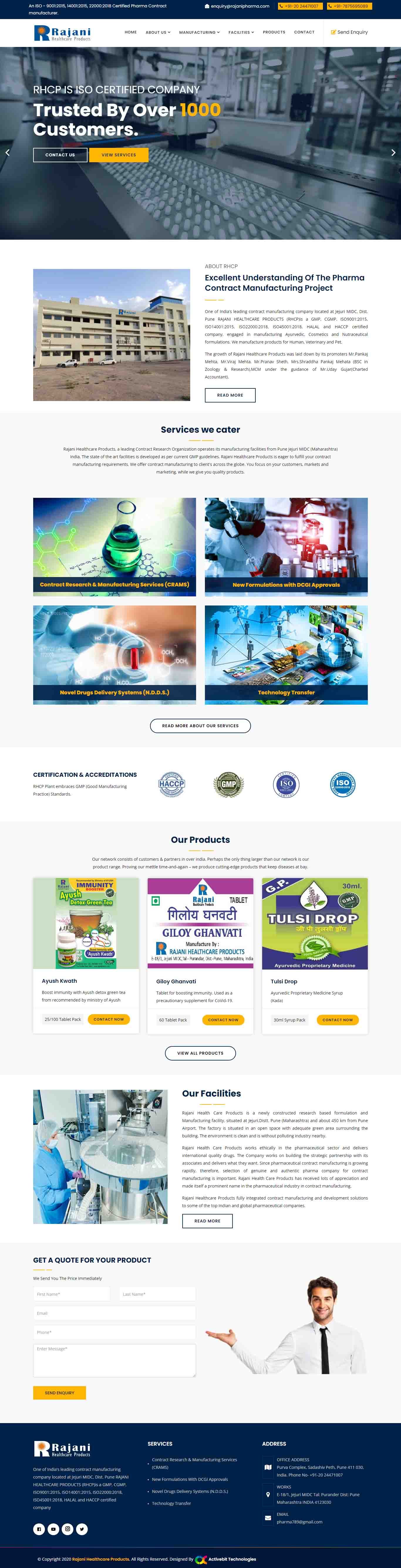 Rajani Healthcare Products web design